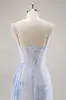 Blue Floral Mermaid Corset Long Bridesmaid Dress with Slit sold by Zapaka