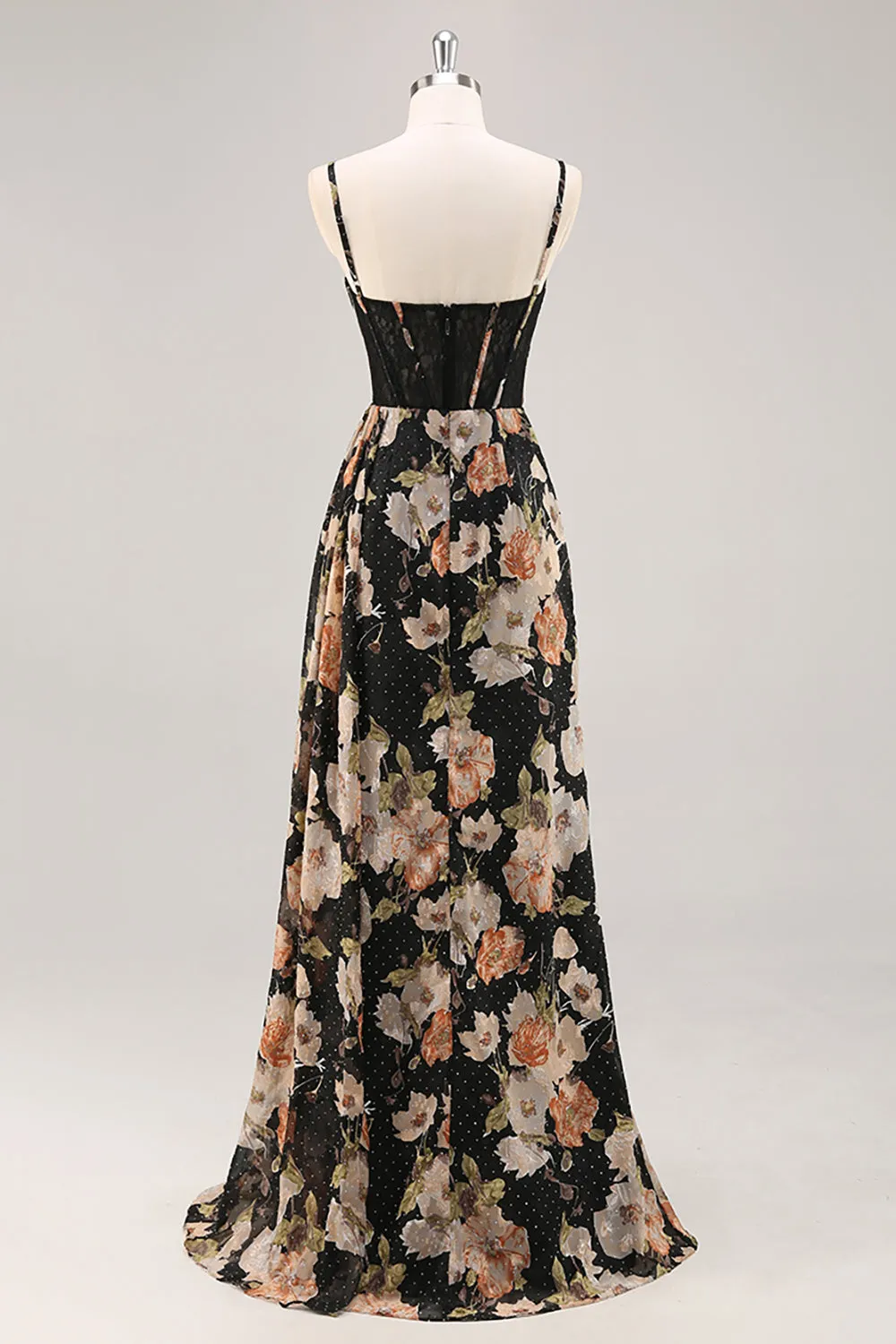 Sparkly Black Floral Corset Long Bridesmaid Dress with Beading sold by Zapaka product image thumbnail 2