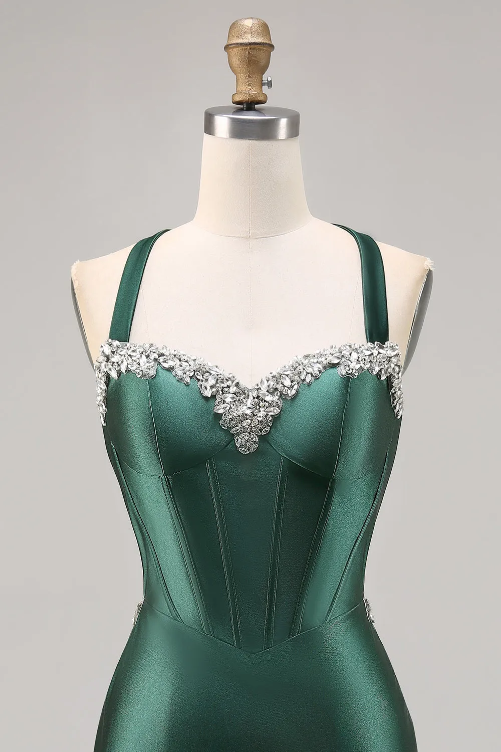 Dark Green Corset Backless Satin Bodycon Homecoming Dress sold by Zapaka product image thumbnail 4