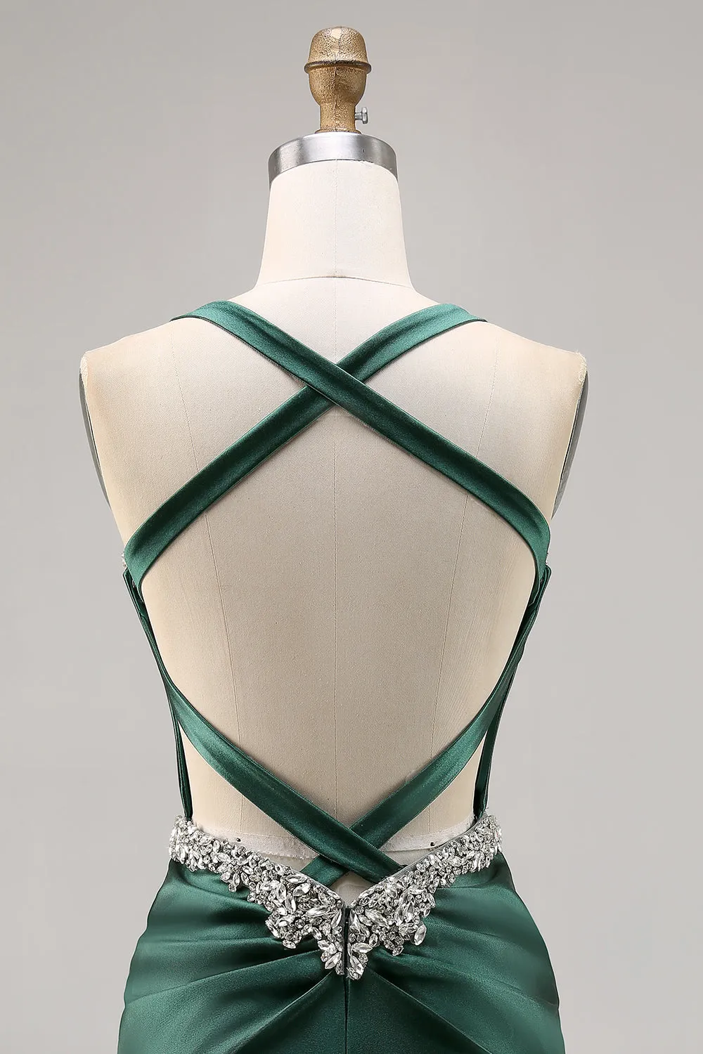 Dark Green Corset Backless Satin Bodycon Homecoming Dress sold by Zapaka product image thumbnail 5