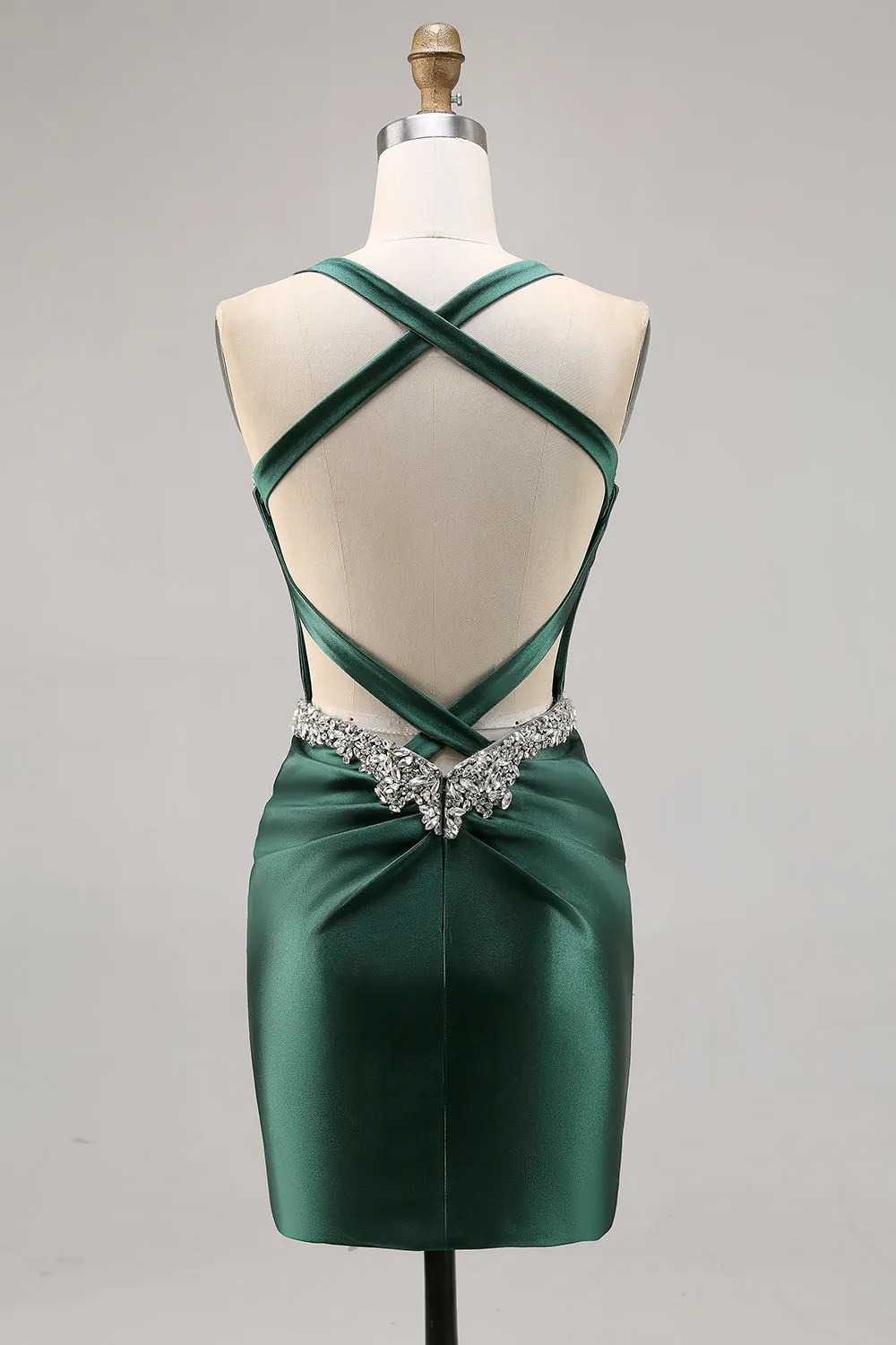 Dark Green Corset Backless Satin Bodycon Homecoming Dress sold by Zapaka product image thumbnail 2