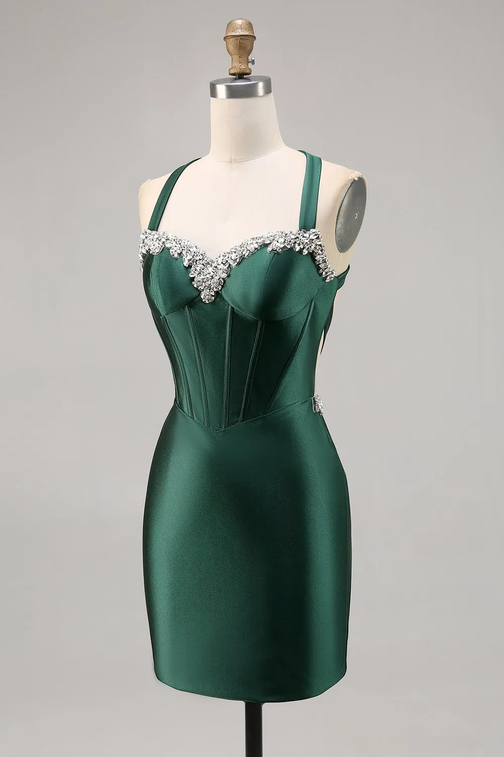 Dark Green Corset Backless Satin Bodycon Homecoming Dress sold by Zapaka product image thumbnail 3