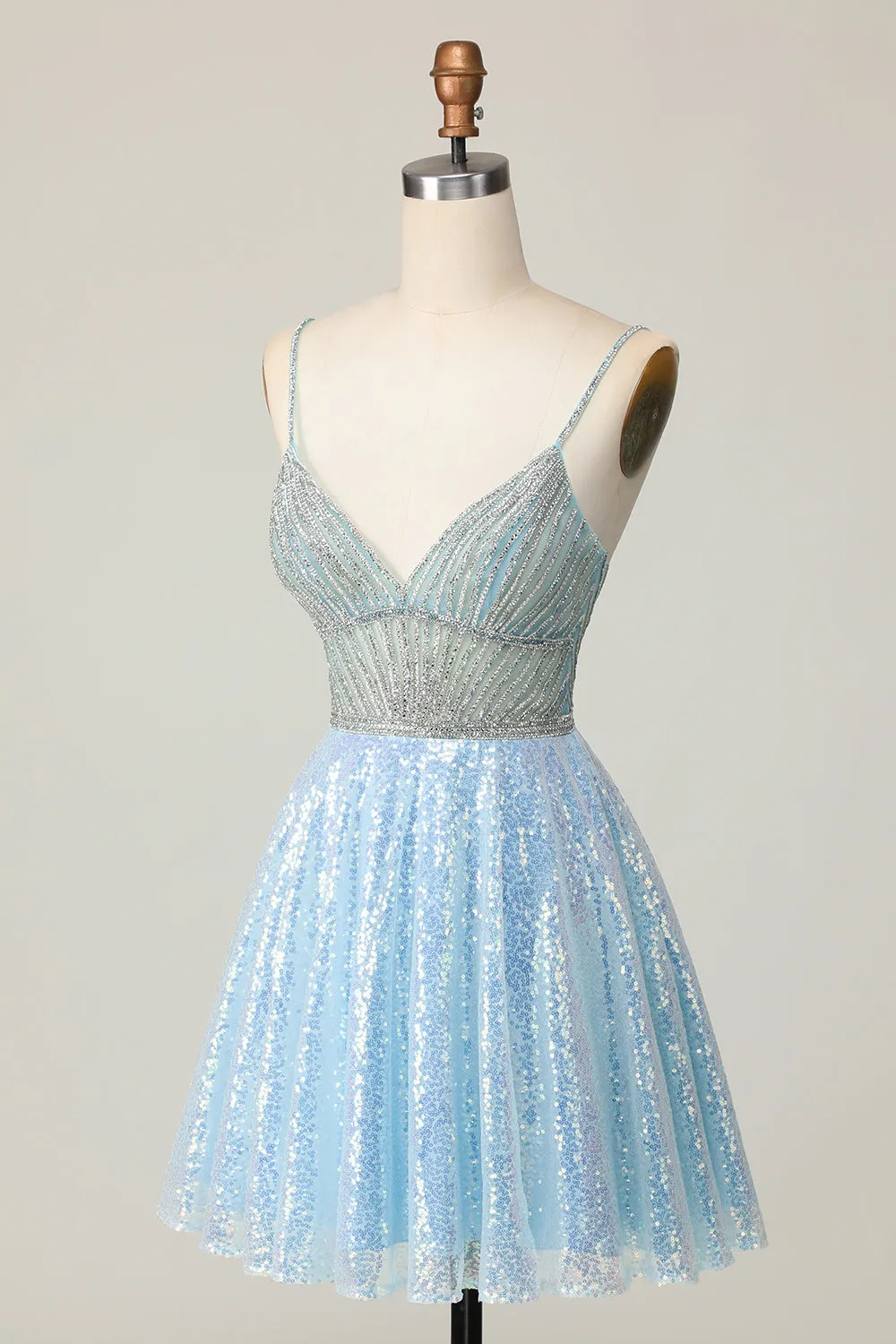 Sparkly Light Blue V Neck Sequins A Line Homecoming Dress sold by Zapaka product image thumbnail 3