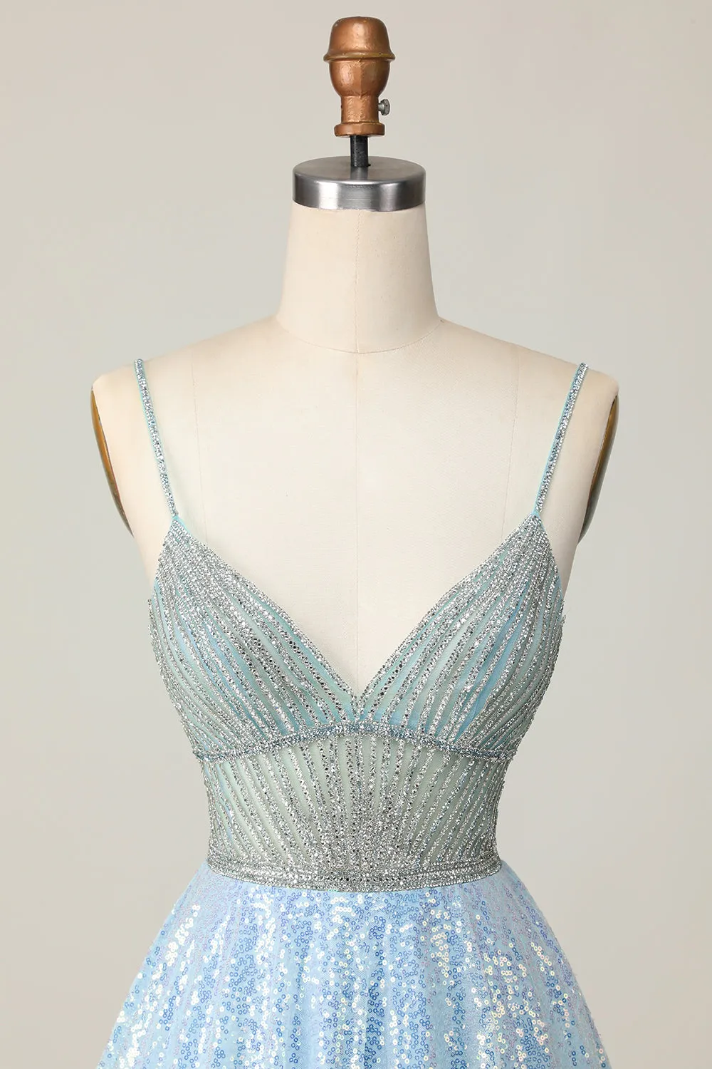 Sparkly Light Blue V Neck Sequins A Line Homecoming Dress sold by Zapaka product image thumbnail 4