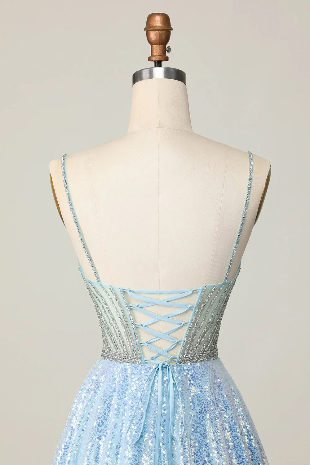 Sparkly Light Blue V Neck Sequins A Line Homecoming Dress sold by Zapaka product image thumbnail 5