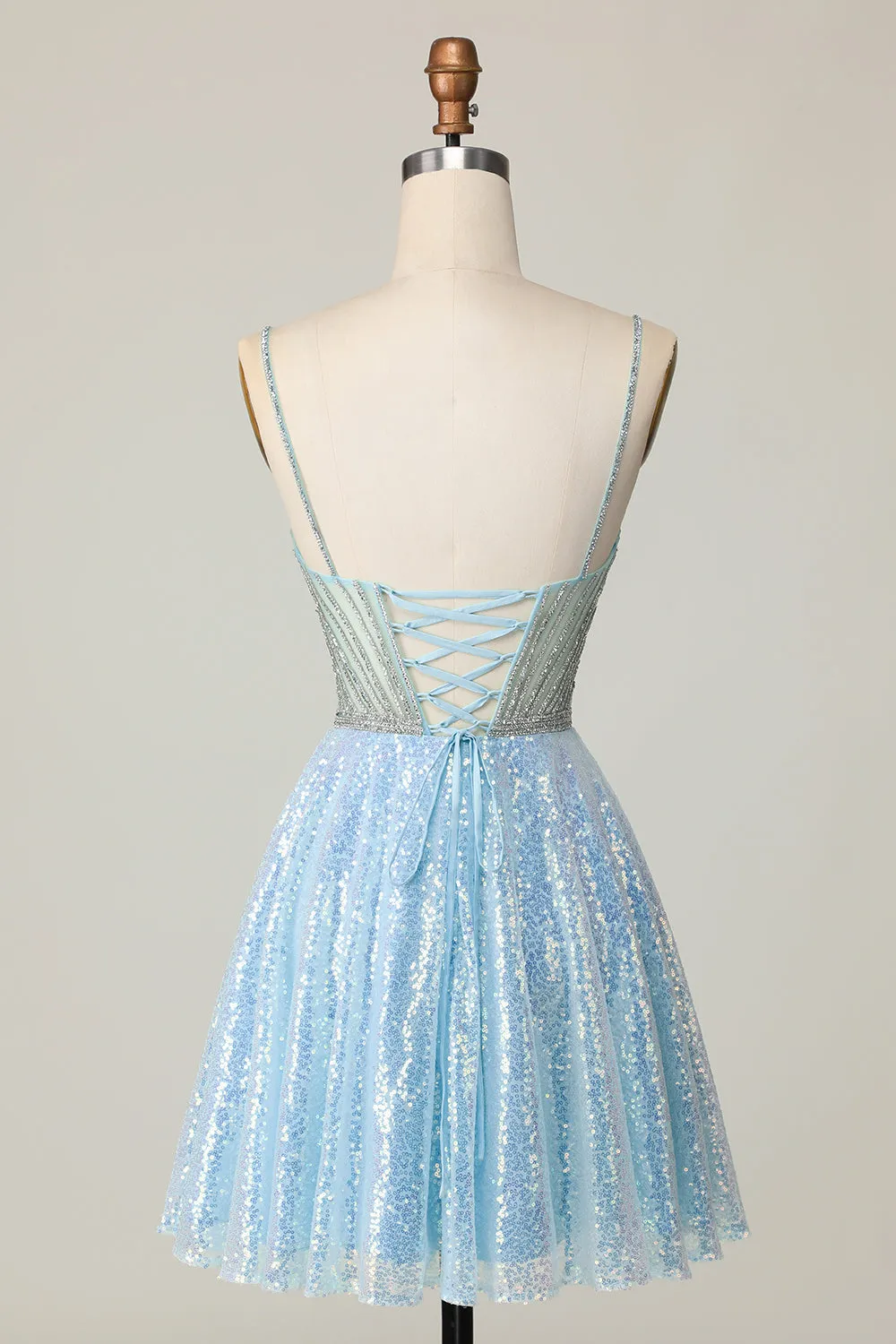Sparkly Light Blue V Neck Sequins A Line Homecoming Dress sold by Zapaka product image thumbnail 2