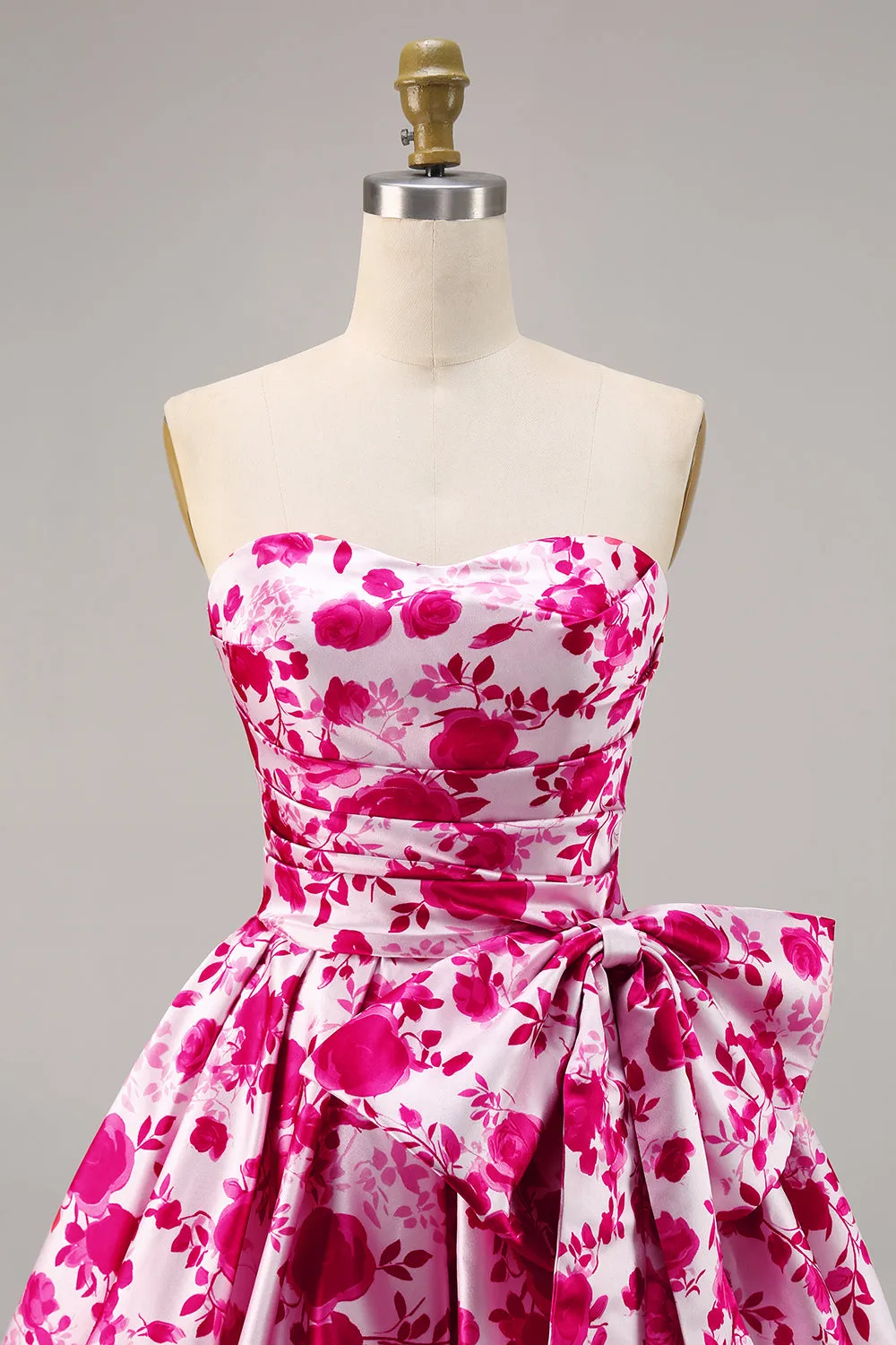 Fuchsia Strapless A Line Short Floral Homecoming Dress with Bow sold by Zapaka product image thumbnail 4
