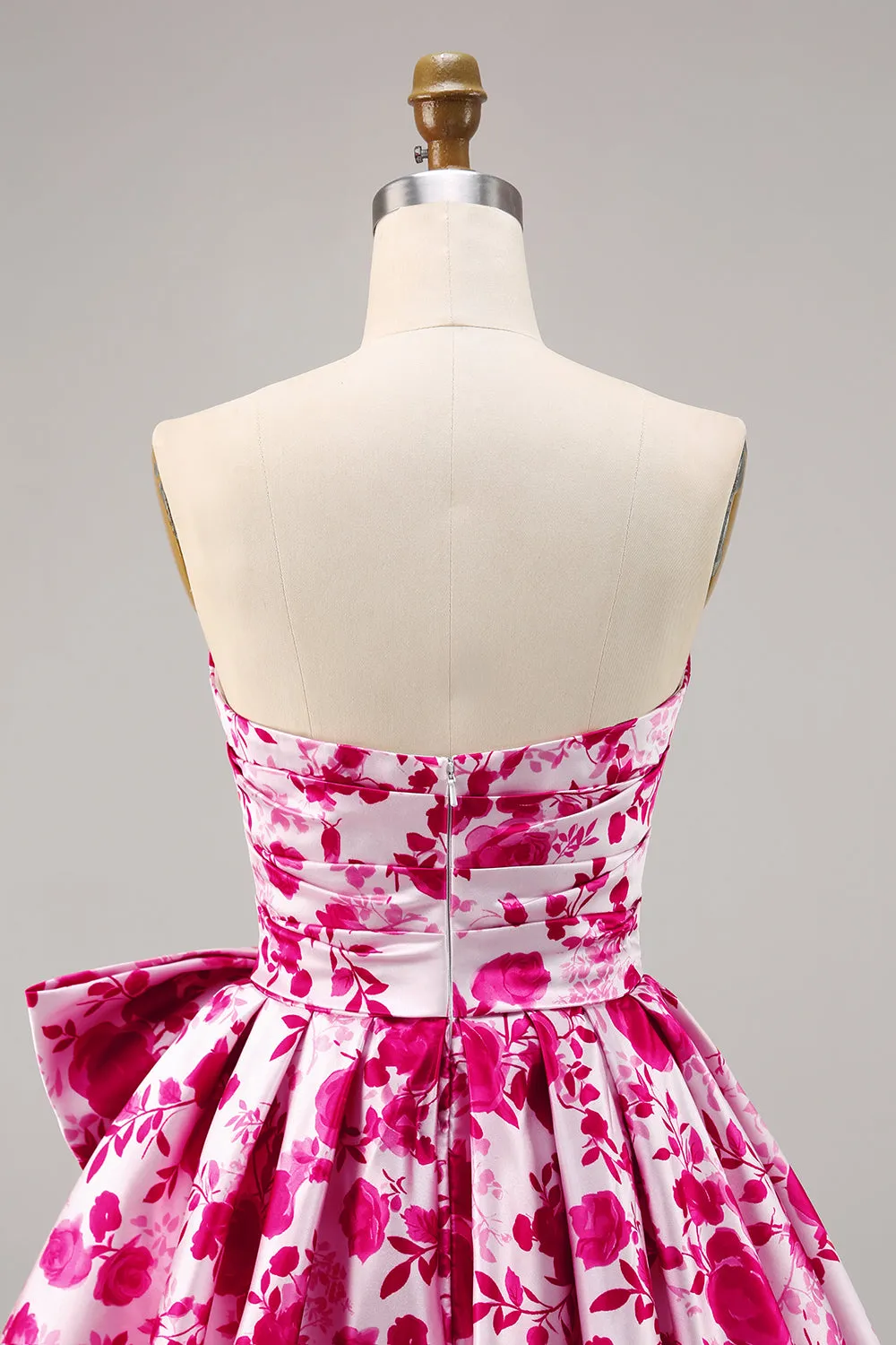 Fuchsia Strapless A Line Short Floral Homecoming Dress with Bow sold by Zapaka product image thumbnail 5