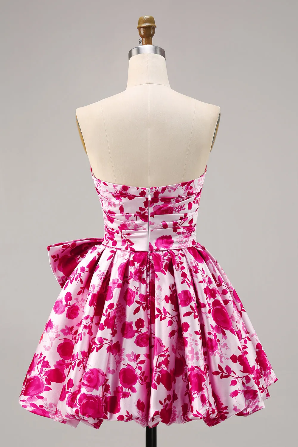 Fuchsia Strapless A Line Short Floral Homecoming Dress with Bow sold by Zapaka product image thumbnail 2