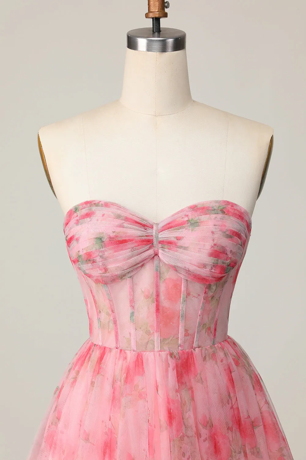 Floral Red A Line Strapless Printed Ruffled Homecoming Dress sold by Zapaka product image thumbnail 4