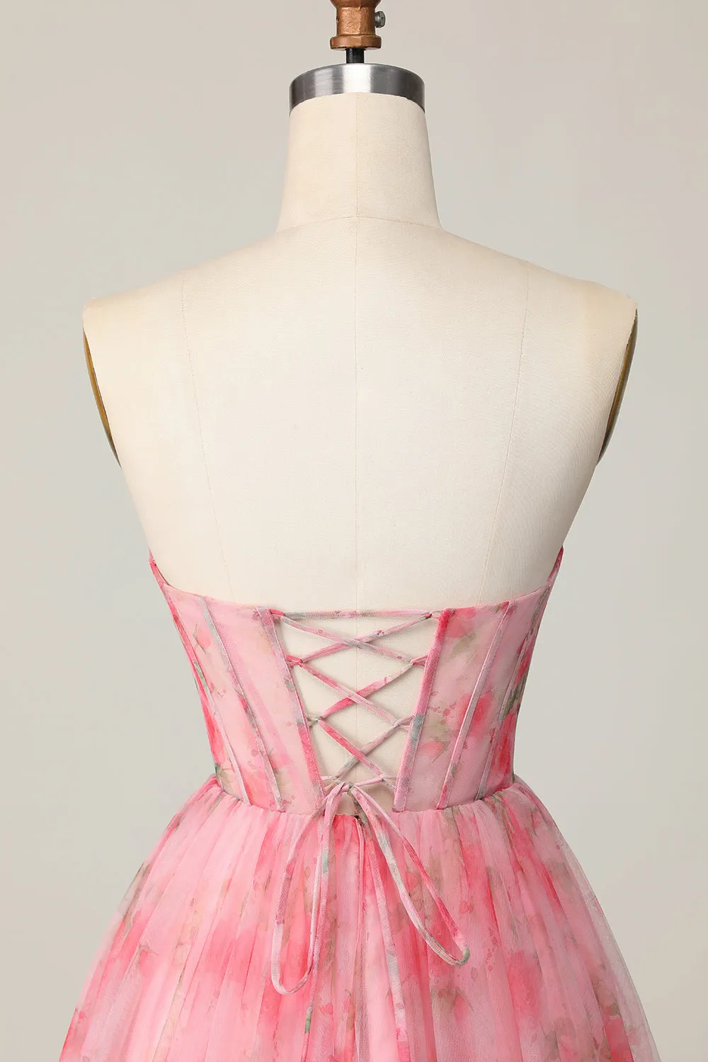 Floral Red A Line Strapless Printed Ruffled Homecoming Dress sold by Zapaka product image thumbnail 5