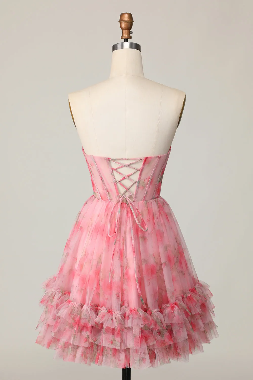 Floral Red A Line Strapless Printed Ruffled Homecoming Dress sold by Zapaka product image thumbnail 2