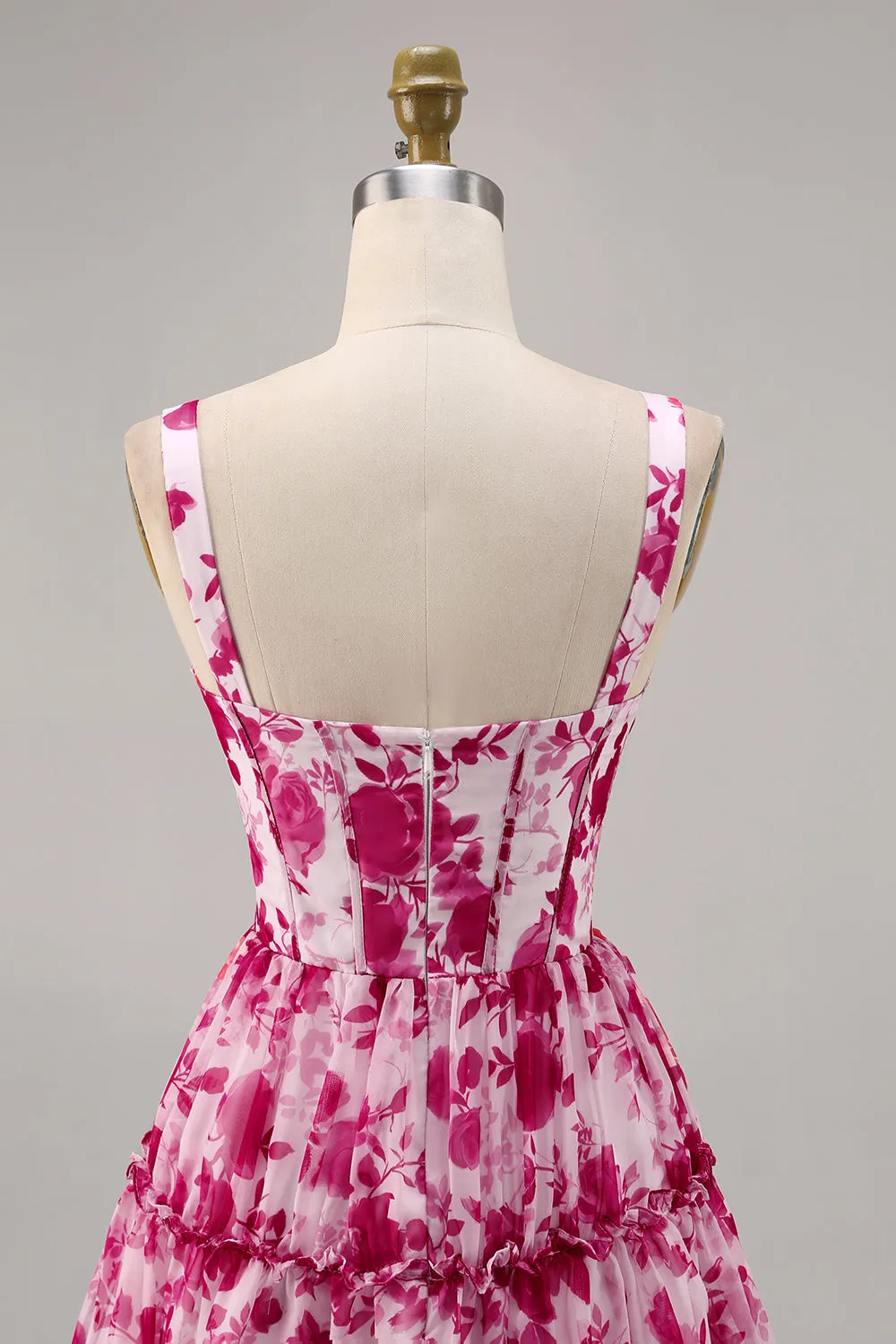 Fuchsia Floral Corset Printed A Line Homecoming Dress sold by Zapaka product image thumbnail 5