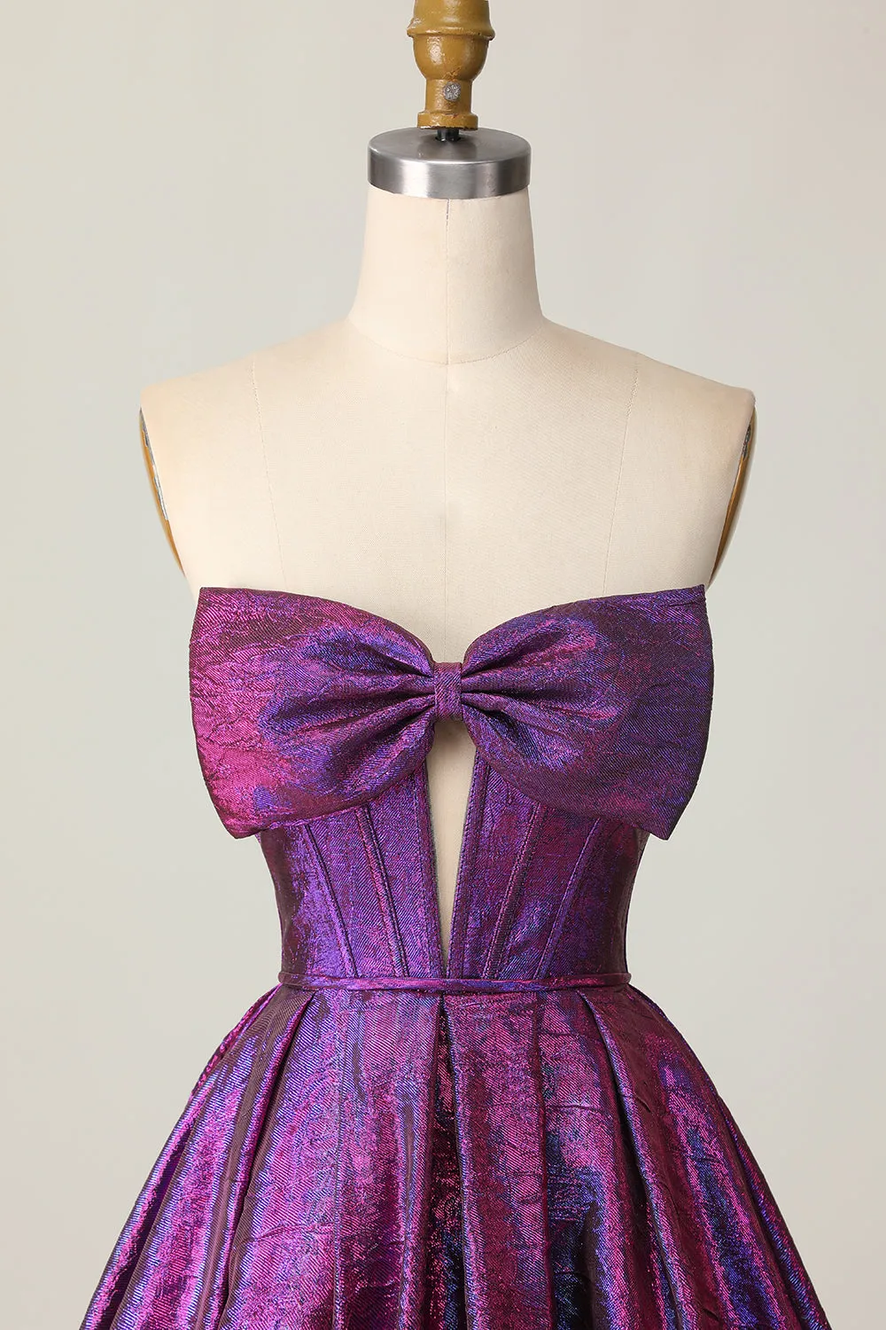 Metallic Dark Purple Strapless A Line Cut Out Corset Short Homecoming Dress sold by Zapaka product image thumbnail 4