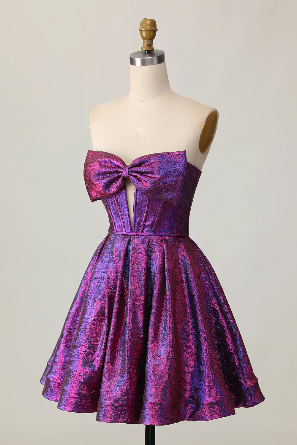 Metallic Dark Purple Strapless A Line Cut Out Corset Short Homecoming Dress sold by Zapaka product image thumbnail 3