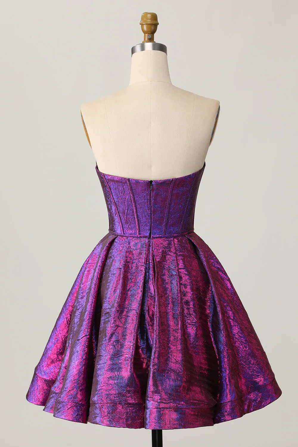 Metallic Dark Purple Strapless A Line Cut Out Corset Short Homecoming Dress sold by Zapaka product image thumbnail 2
