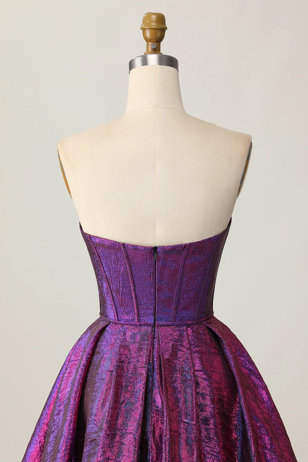 Metallic Dark Purple Strapless A Line Cut Out Corset Short Homecoming Dress sold by Zapaka product image thumbnail 5