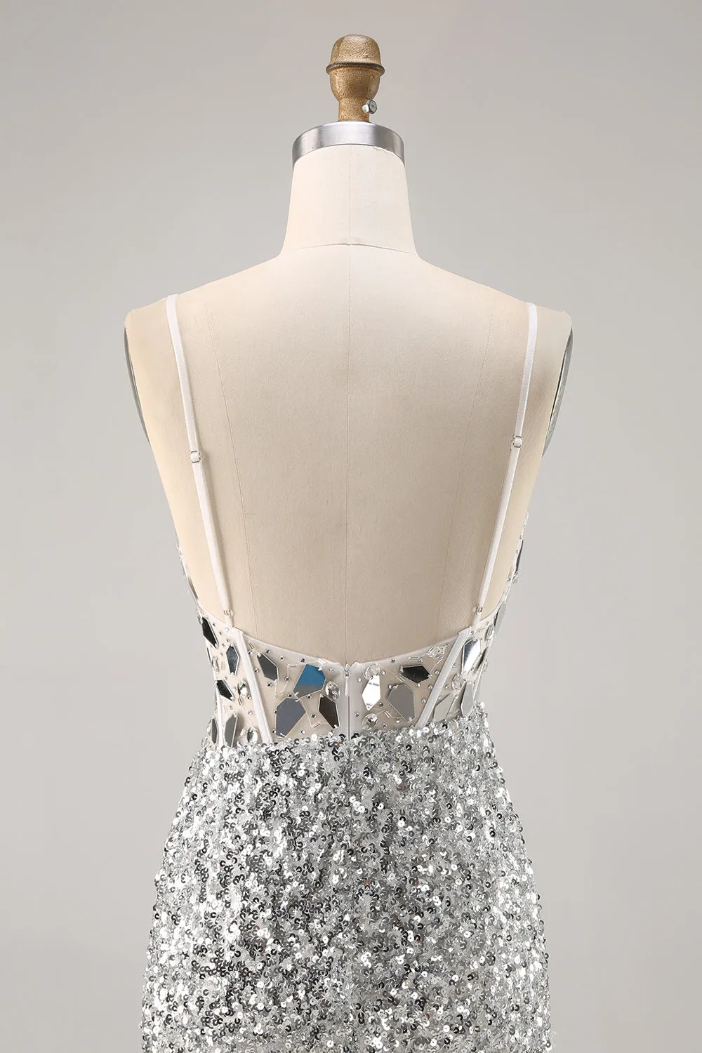 Silver V Neck Bodycon Corset Mirror Homecoming Dress sold by Zapaka product image thumbnail 5