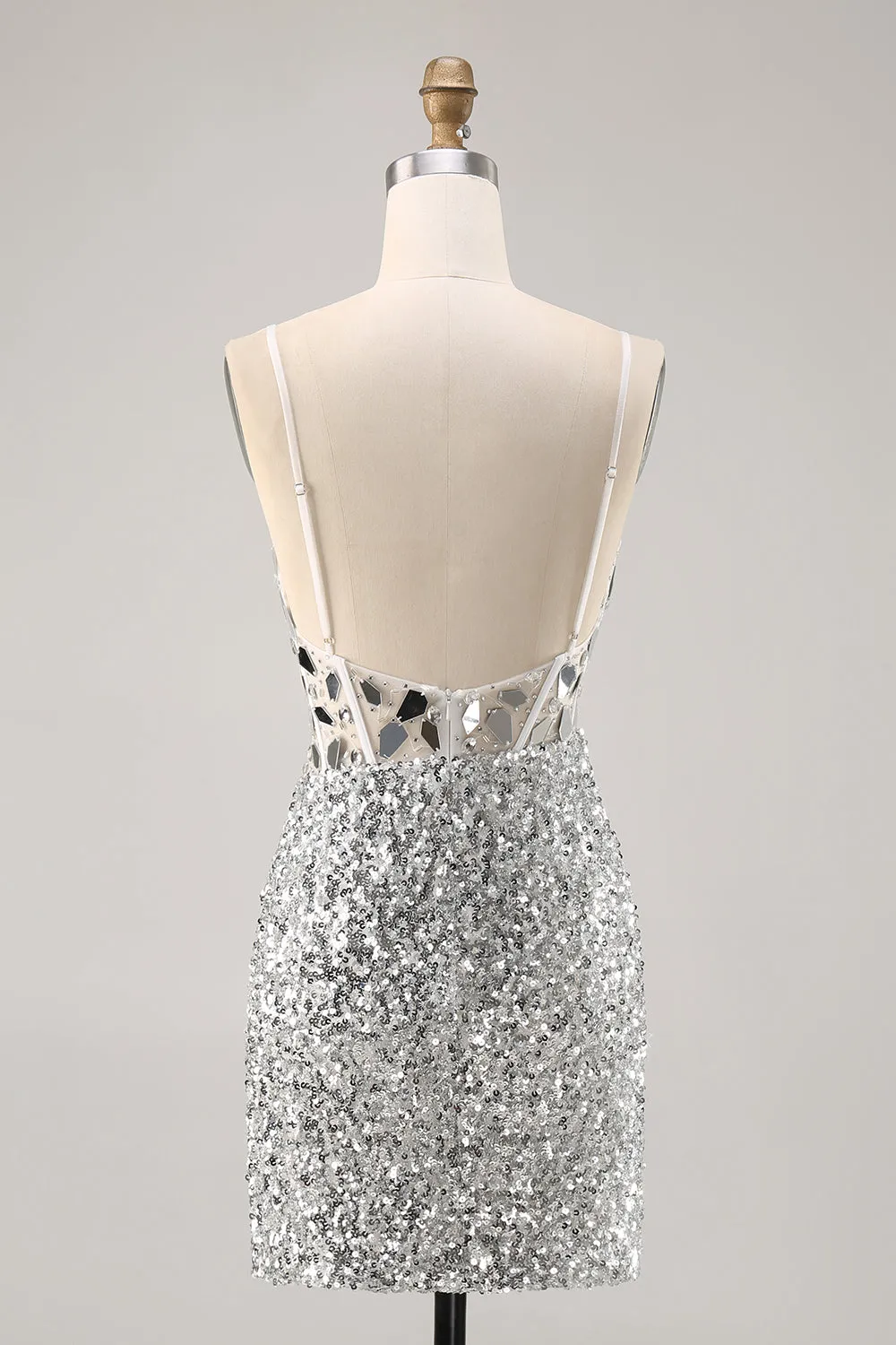 Silver V Neck Bodycon Corset Mirror Homecoming Dress sold by Zapaka product image thumbnail 2