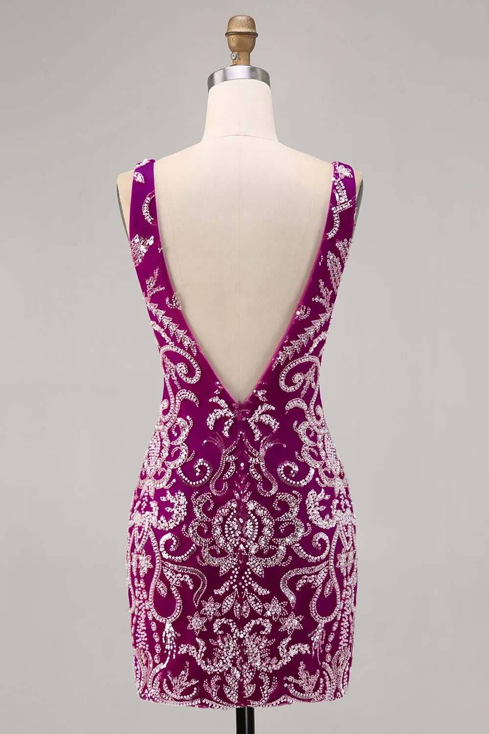 Sparkly Fuchsia Beaded Bodycon Homecoming Dress sold by Zapaka product image thumbnail 2