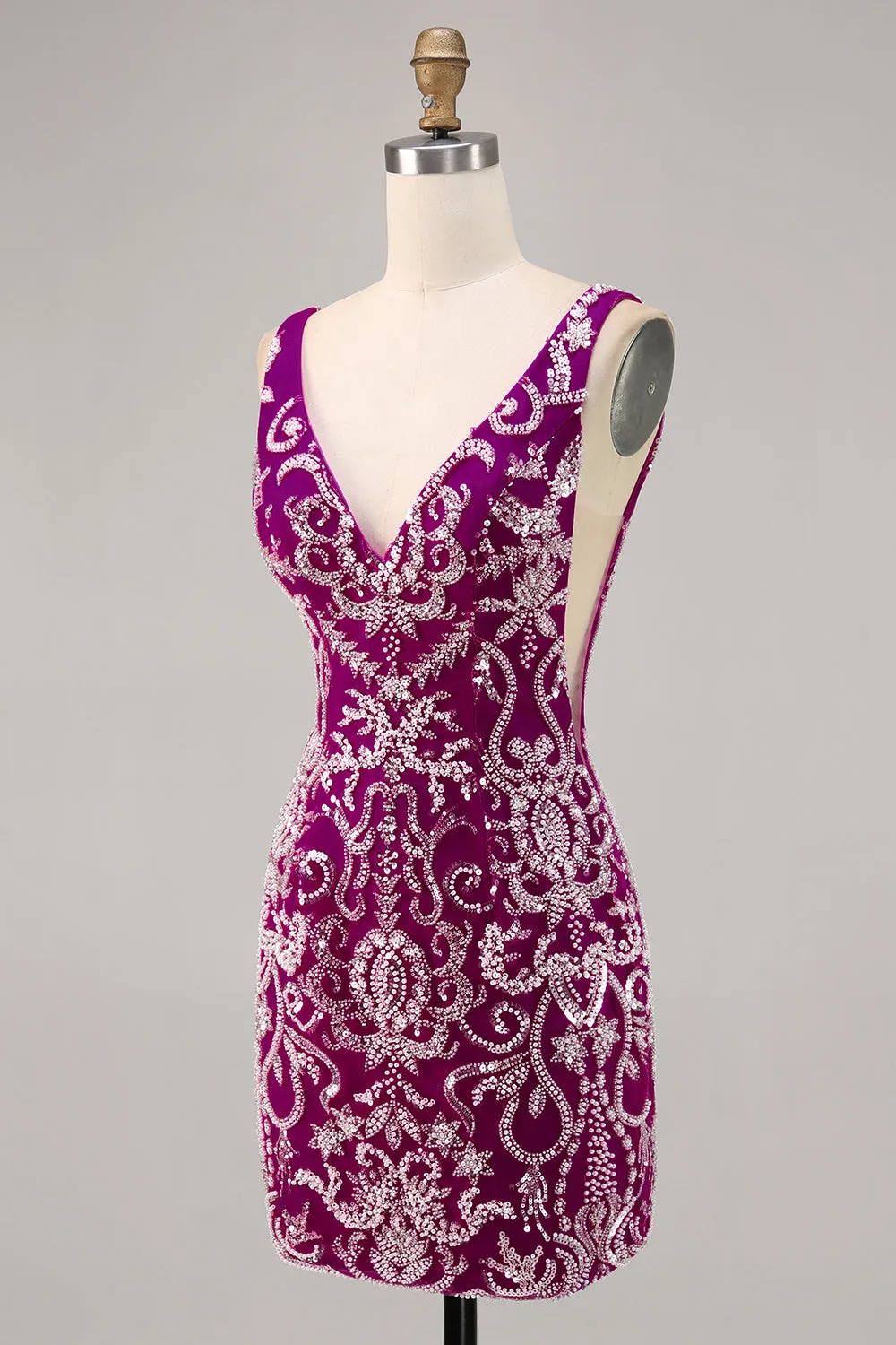 Sparkly Fuchsia Beaded Bodycon Homecoming Dress sold by Zapaka product image thumbnail 3