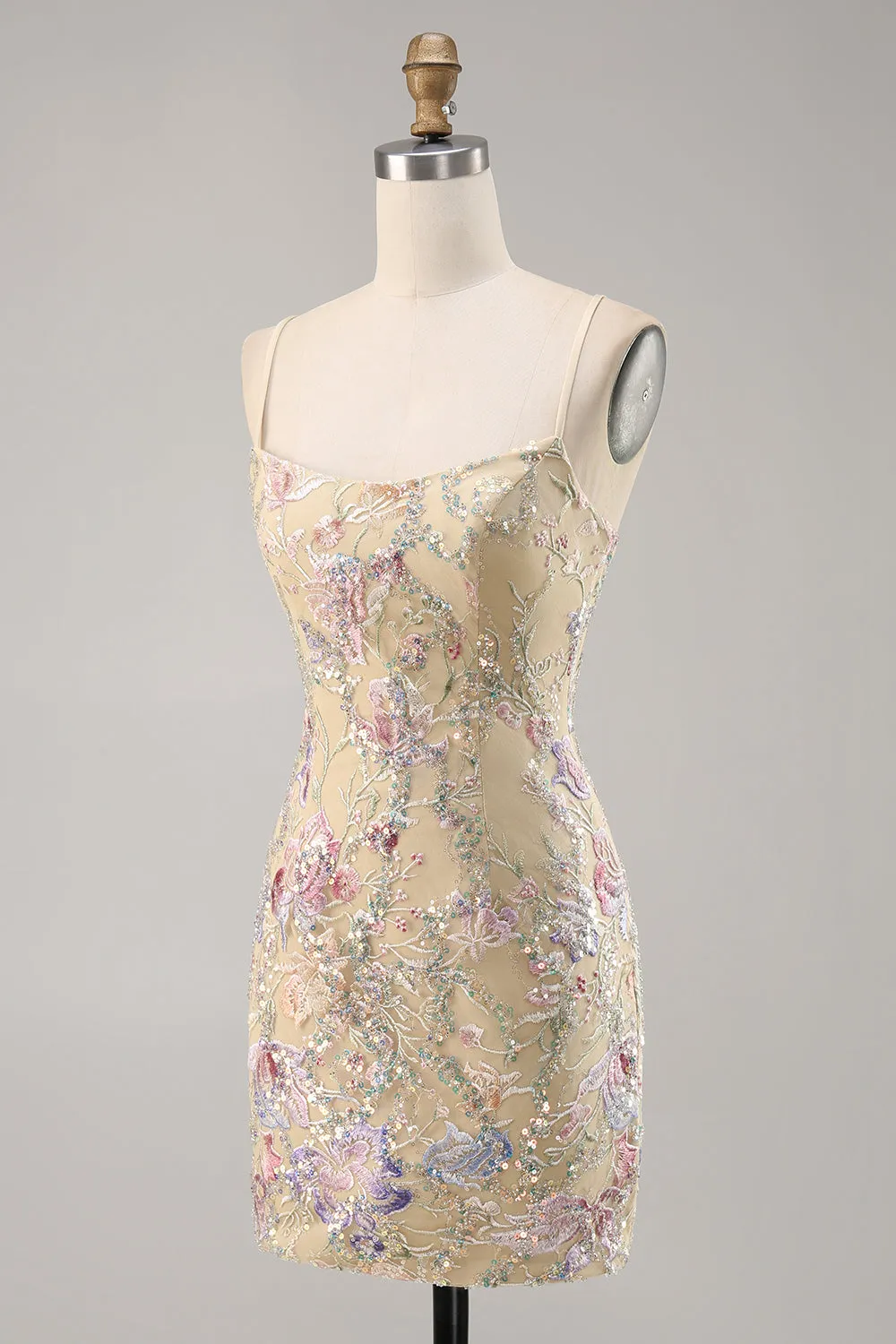 Sparkly Apricot Floral Embroidered Bodycon Homecoming Dress sold by Zapaka product image thumbnail 3