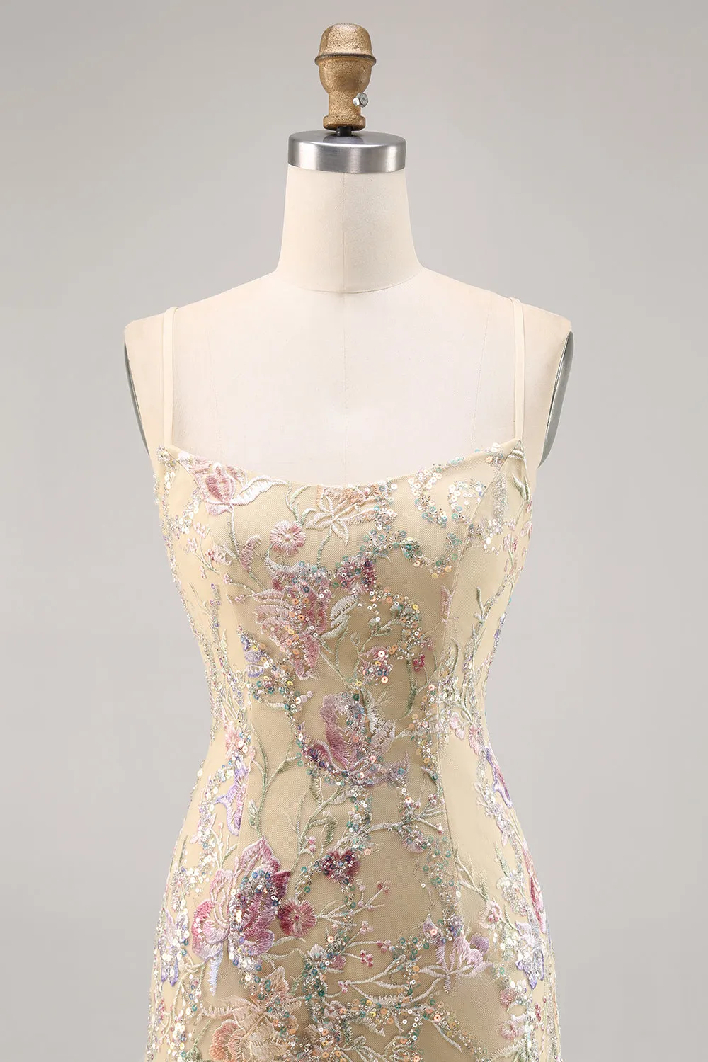 Sparkly Apricot Floral Embroidered Bodycon Homecoming Dress sold by Zapaka product image thumbnail 4