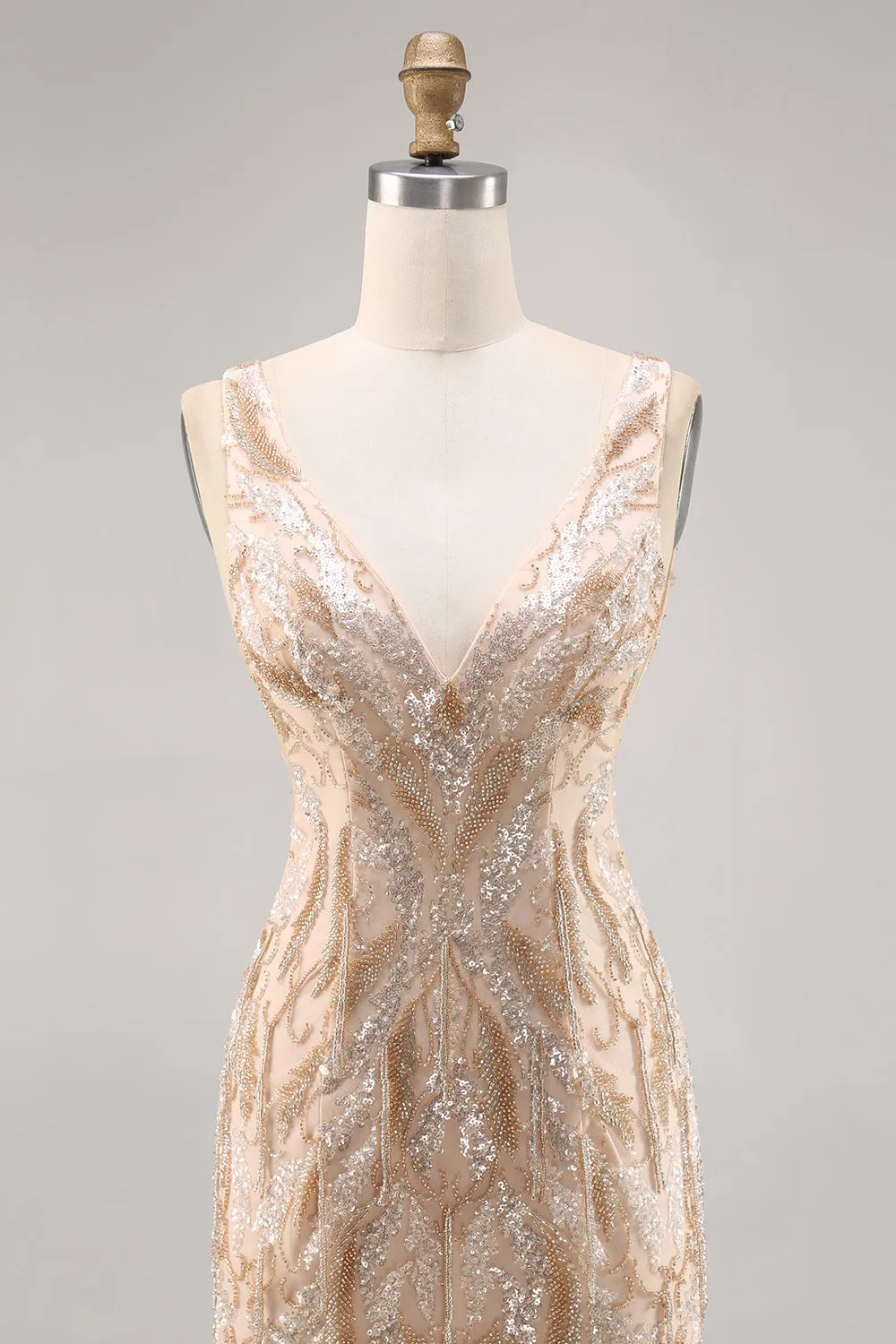 Sparkly Champagne Bodycon Beaded Homecoming Dress with Sequins sold by Zapaka product image thumbnail 4