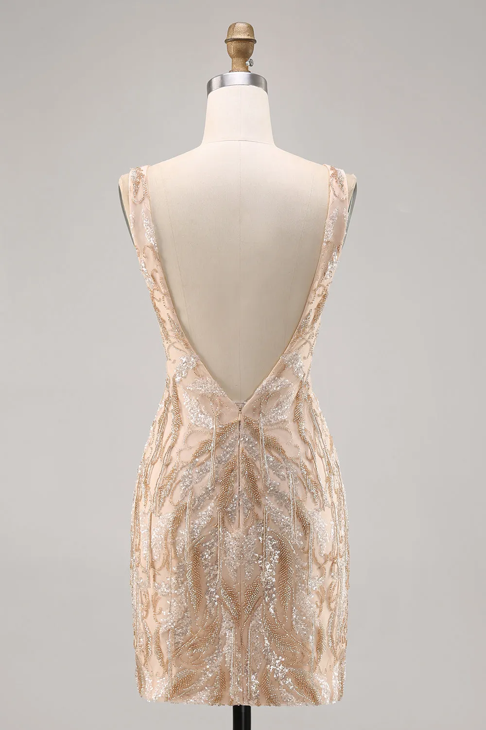 Sparkly Champagne Bodycon Beaded Homecoming Dress with Sequins sold by Zapaka product image thumbnail 2