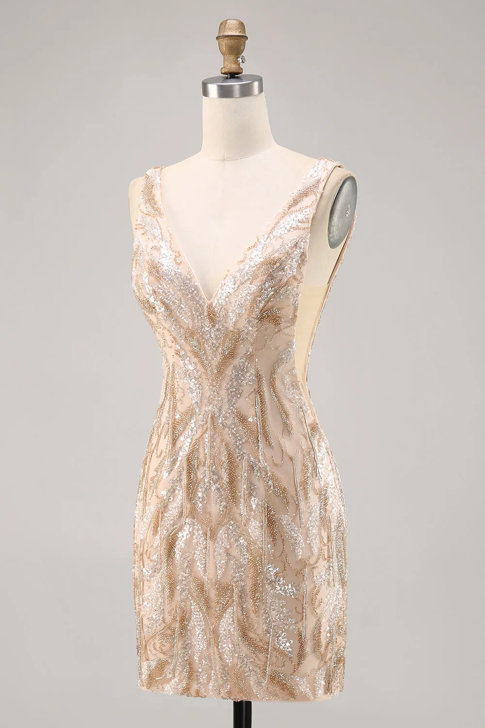 Sparkly Champagne Bodycon Beaded Homecoming Dress with Sequins sold by Zapaka product image thumbnail 3