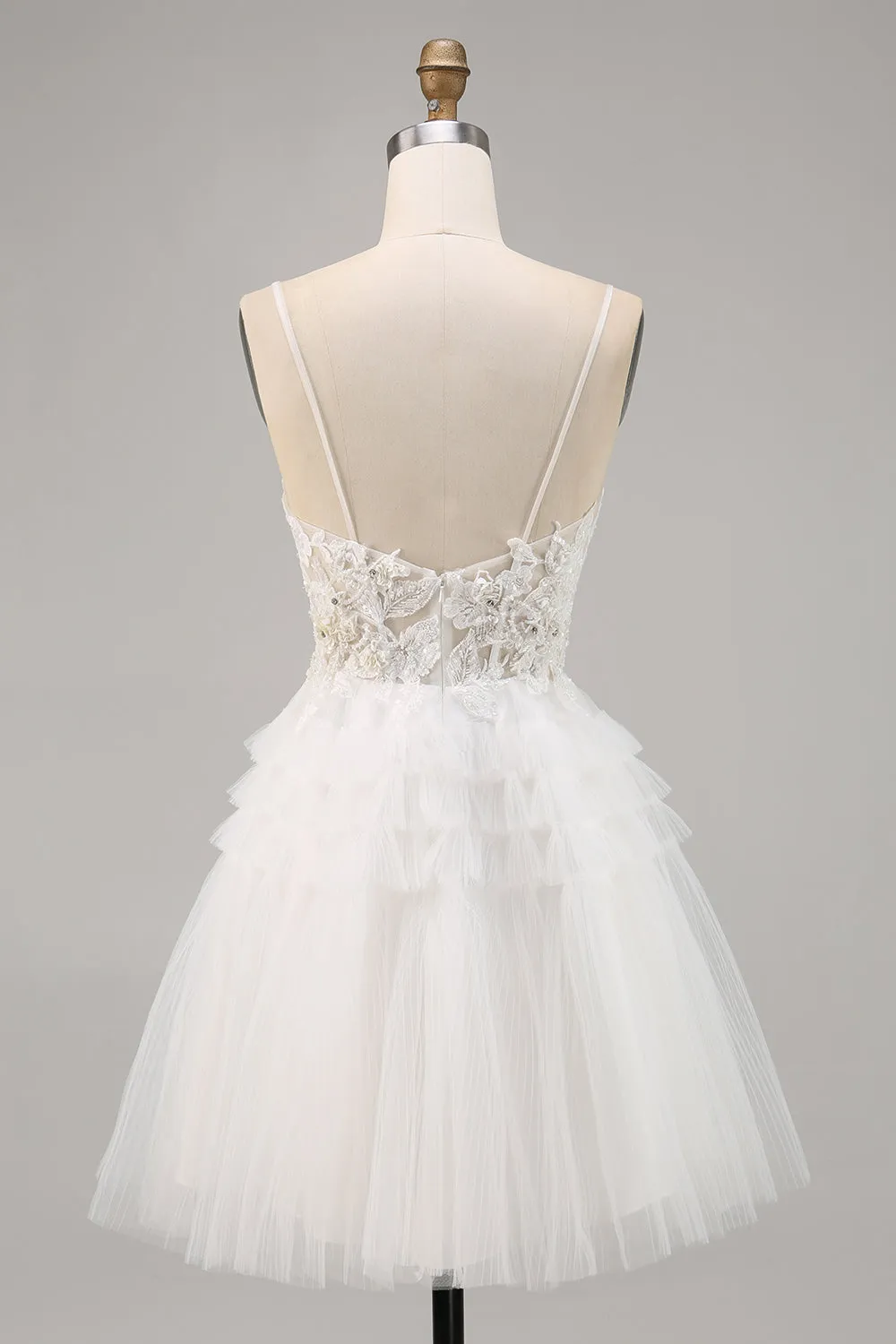 White Tulle A-Line Short Homecoming Dress with Appliques sold by Zapaka product image thumbnail 2