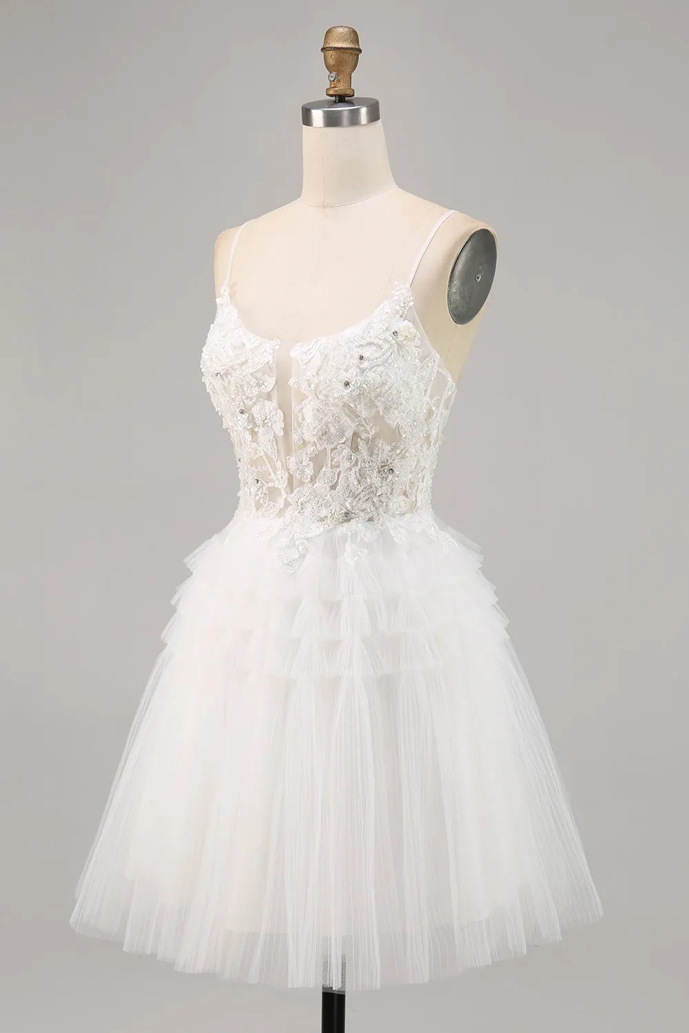 White Tulle A-Line Short Homecoming Dress with Appliques sold by Zapaka product image thumbnail 3