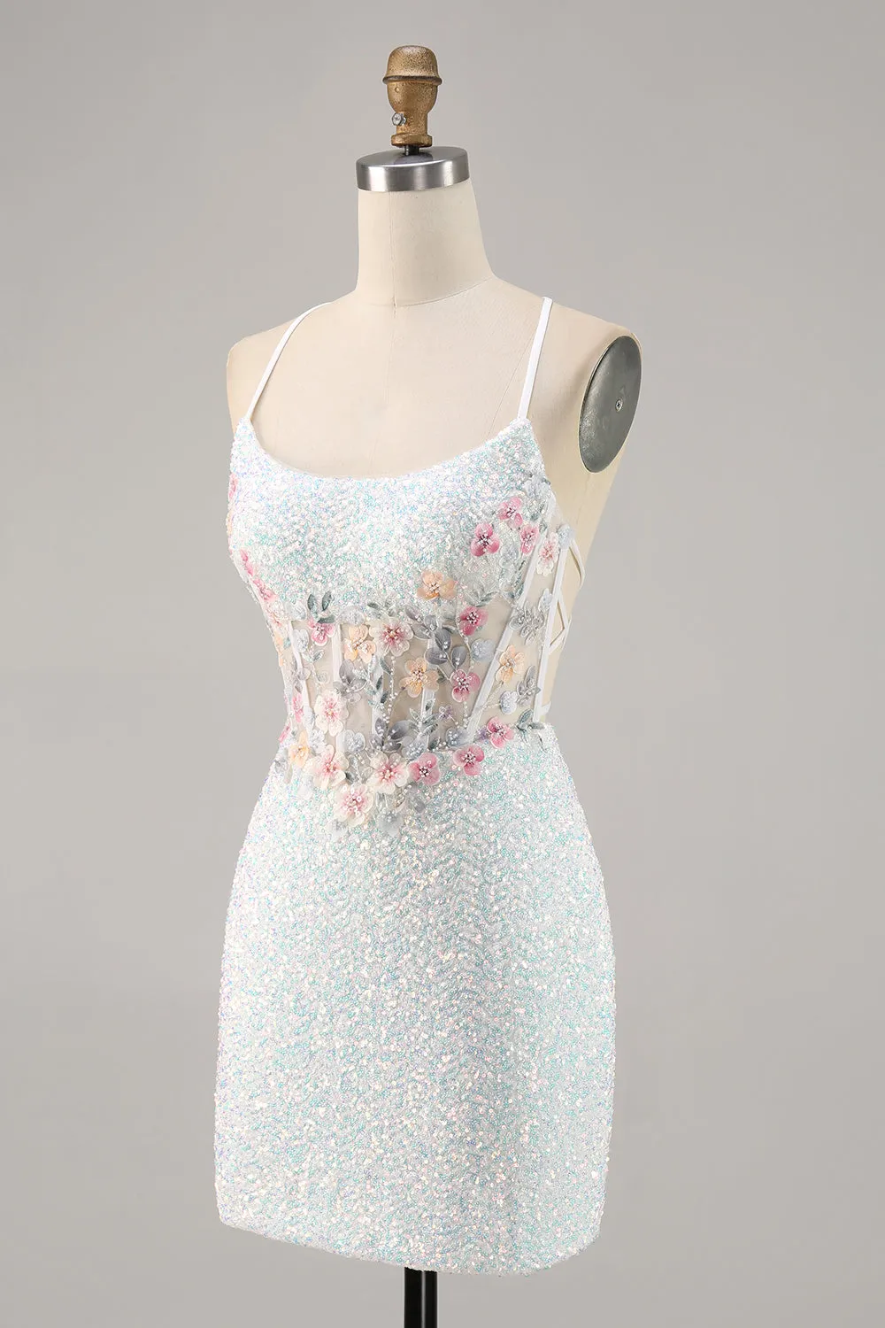 Sparkly White Bodycon Corset Homecoming Dress with Appliques sold by Zapaka product image thumbnail 3