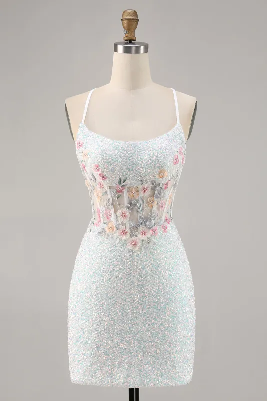 Sparkly White Bodycon Corset Homecoming Dress with Appliques sold by Zapaka