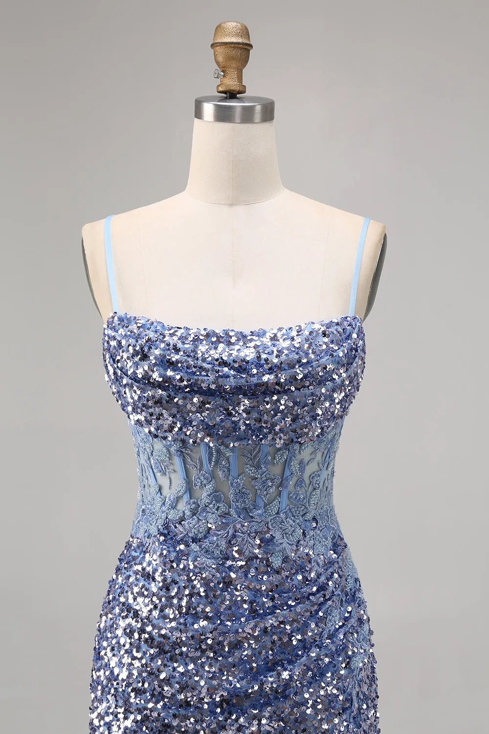 Corset Grey Blue Bodycon Sequins Homecoming Dress with Slit sold by Zapaka product image thumbnail 4