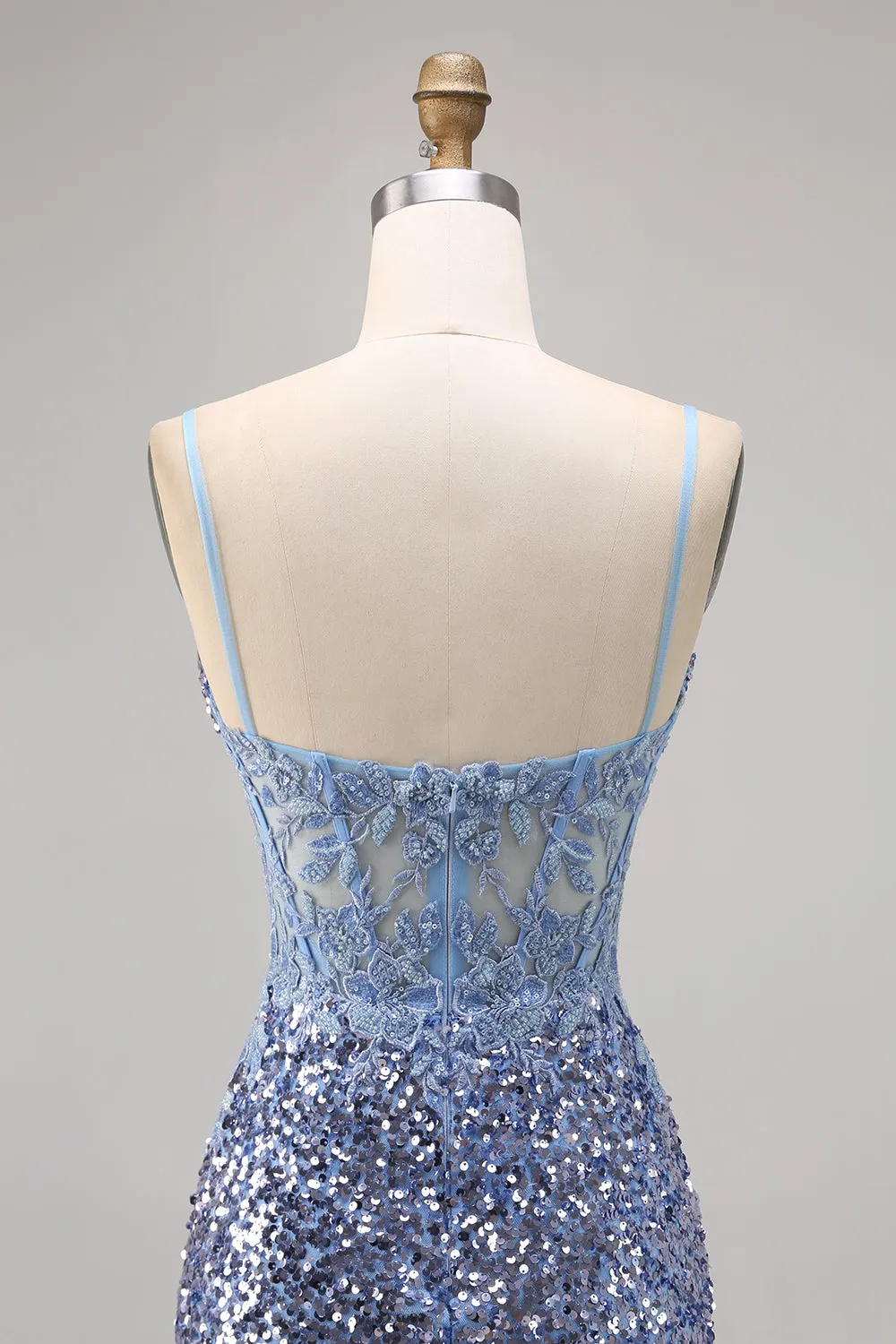 Corset Grey Blue Bodycon Sequins Homecoming Dress with Slit sold by Zapaka product image thumbnail 5