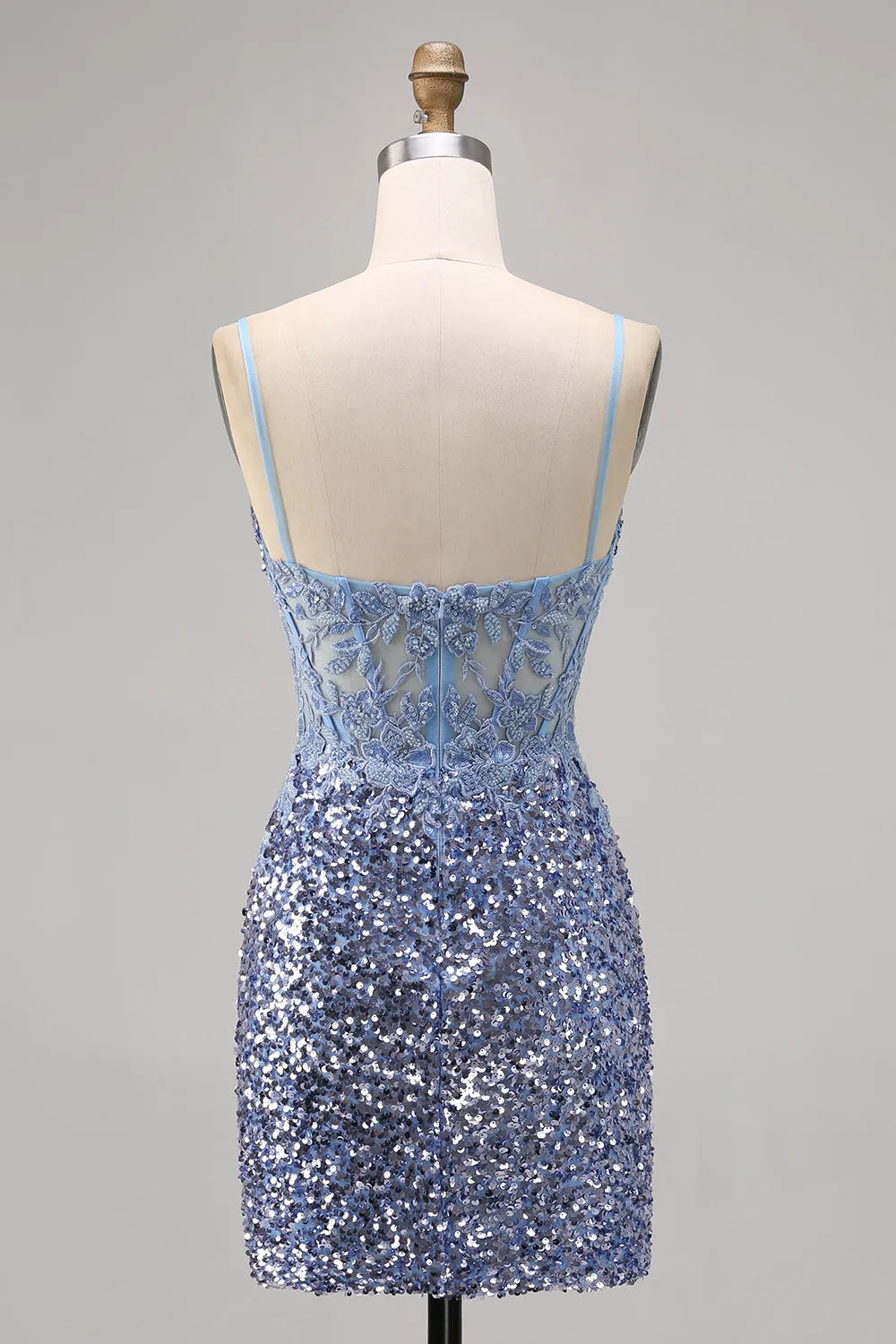 Corset Grey Blue Bodycon Sequins Homecoming Dress with Slit sold by Zapaka product image thumbnail 2