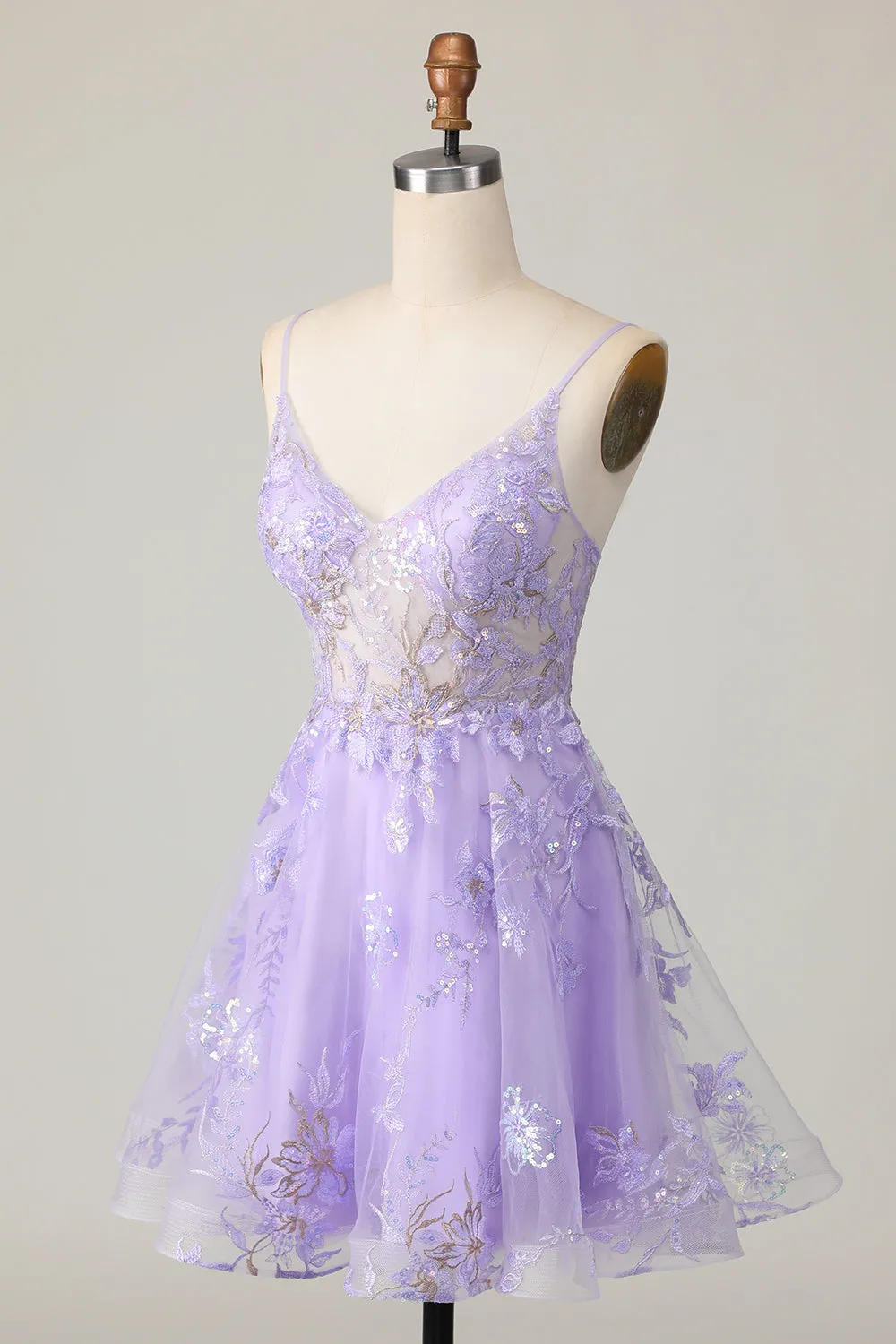Sparkly Purple A Line Tulle Homecoming Dress with Appliques sold by Zapaka product image thumbnail 3