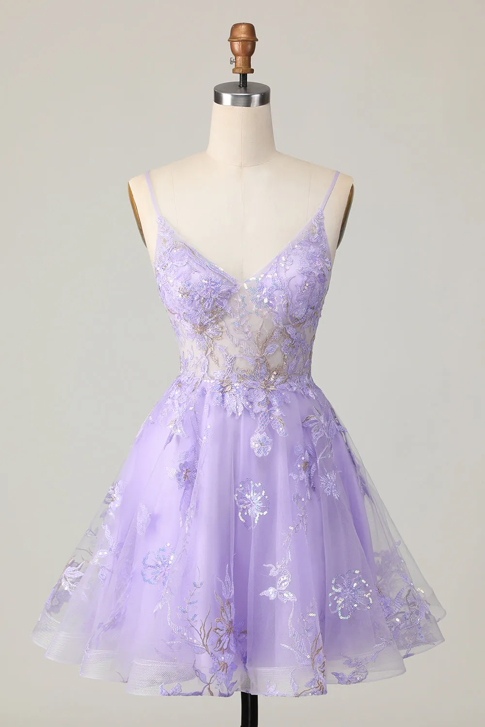 Sparkly Purple A Line Tulle Homecoming Dress with Appliques sold by Zapaka