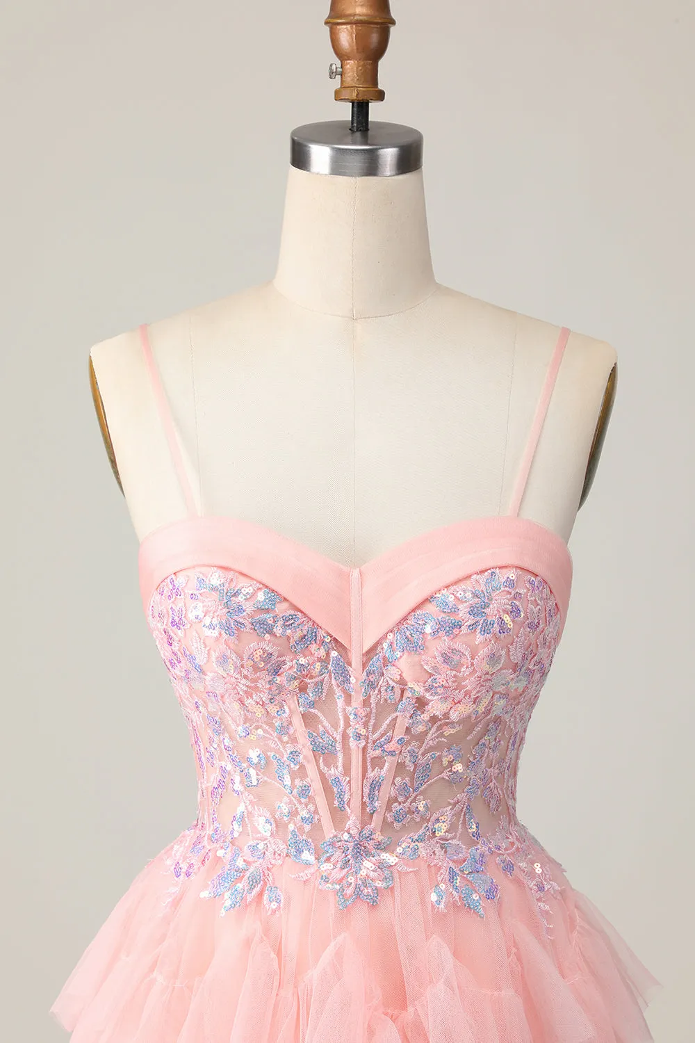 Pink A Line Corset Sequins Short Homecoming Dress with Ruffles sold by Zapaka product image thumbnail 4