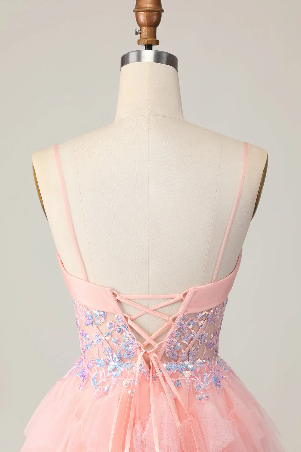 Pink A Line Corset Sequins Short Homecoming Dress with Ruffles sold by Zapaka product image thumbnail 5