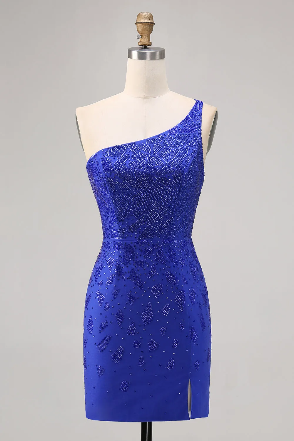 Royal Blue Bodycon Beaded One Shoulder Homecoming Dress sold by Zapaka