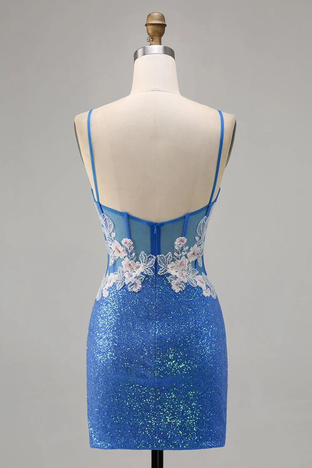 Sparkly Floral Blue Beaded Bodycon Sequins Homecoming Dress with Slit sold by Zapaka product image thumbnail 2