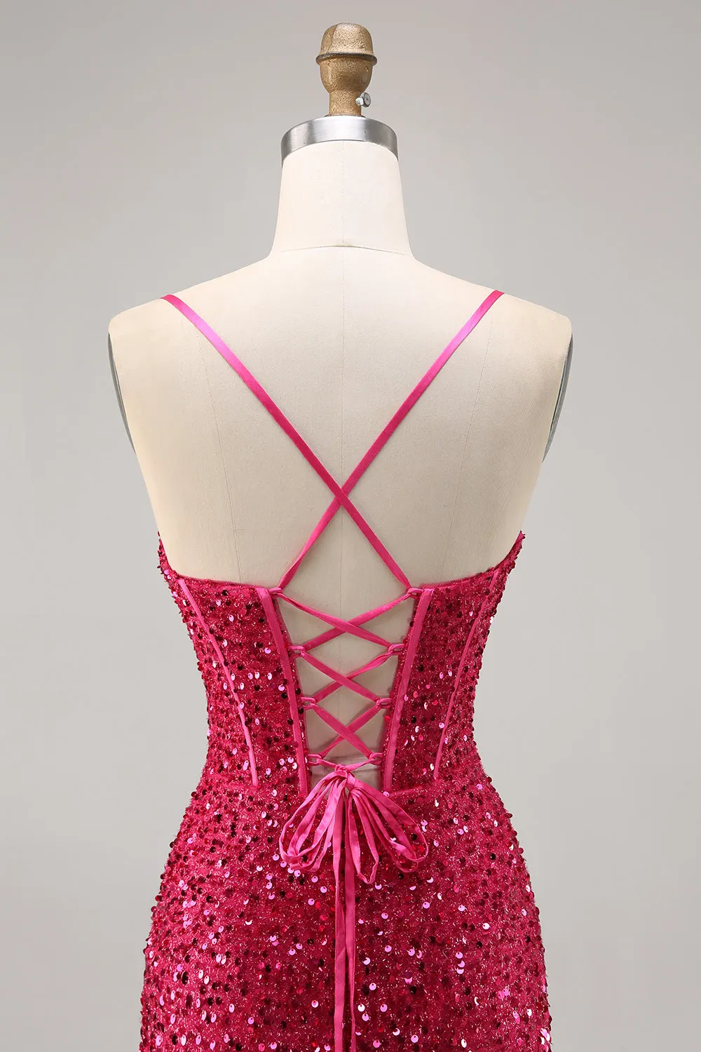 Sparkly Fuchsia Corset Short Tight Homecoming Dress with Sequins sold by Zapaka product image thumbnail 5