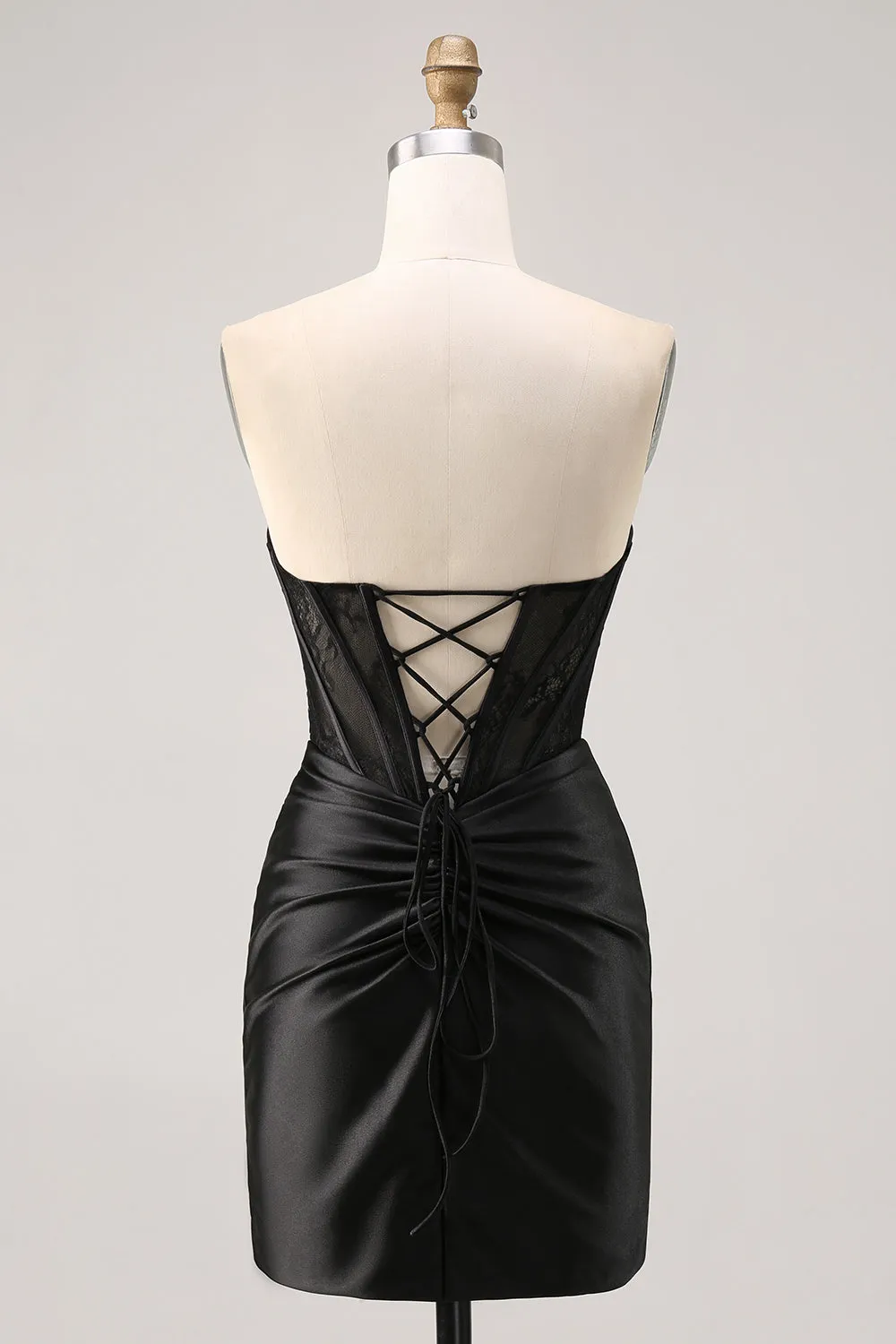 Corset Strapless Bodycon Lace Black Homecoming Dress sold by Zapaka product image thumbnail 2
