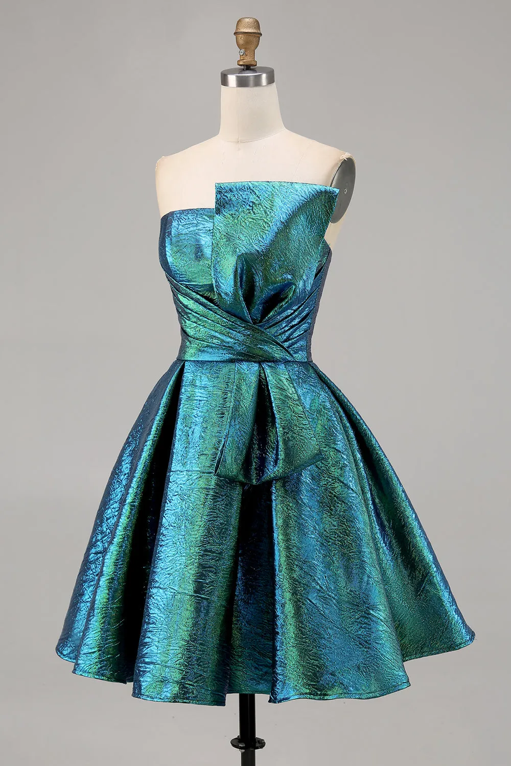 Metallic Peacock Green Ruched Strapless A Line Homecoming Dress sold by Zapaka product image thumbnail 3