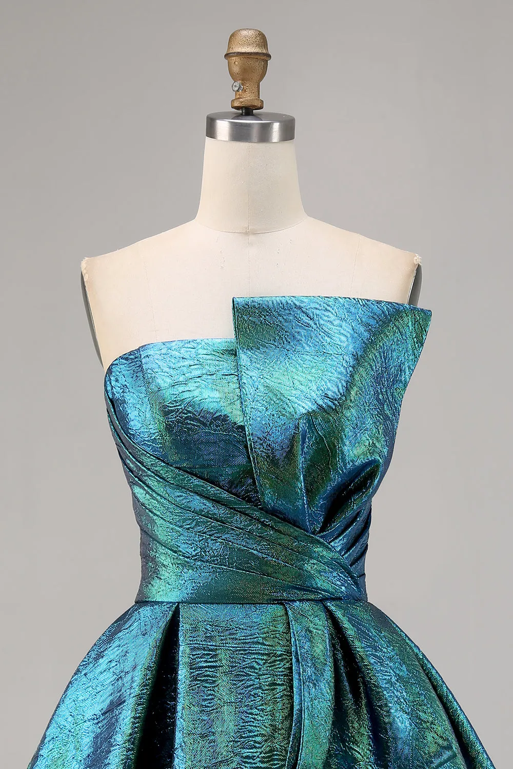 Metallic Peacock Green Ruched Strapless A Line Homecoming Dress sold by Zapaka product image thumbnail 4