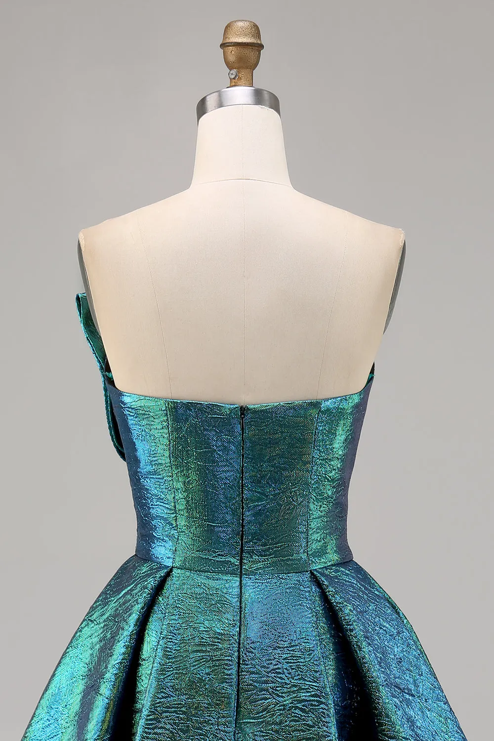 Metallic Peacock Green Ruched Strapless A Line Homecoming Dress sold by Zapaka product image thumbnail 5