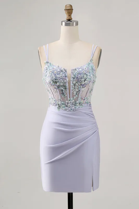 Lavender Bodycon Corset Sequins Homecoming Dress sold by Zapaka
