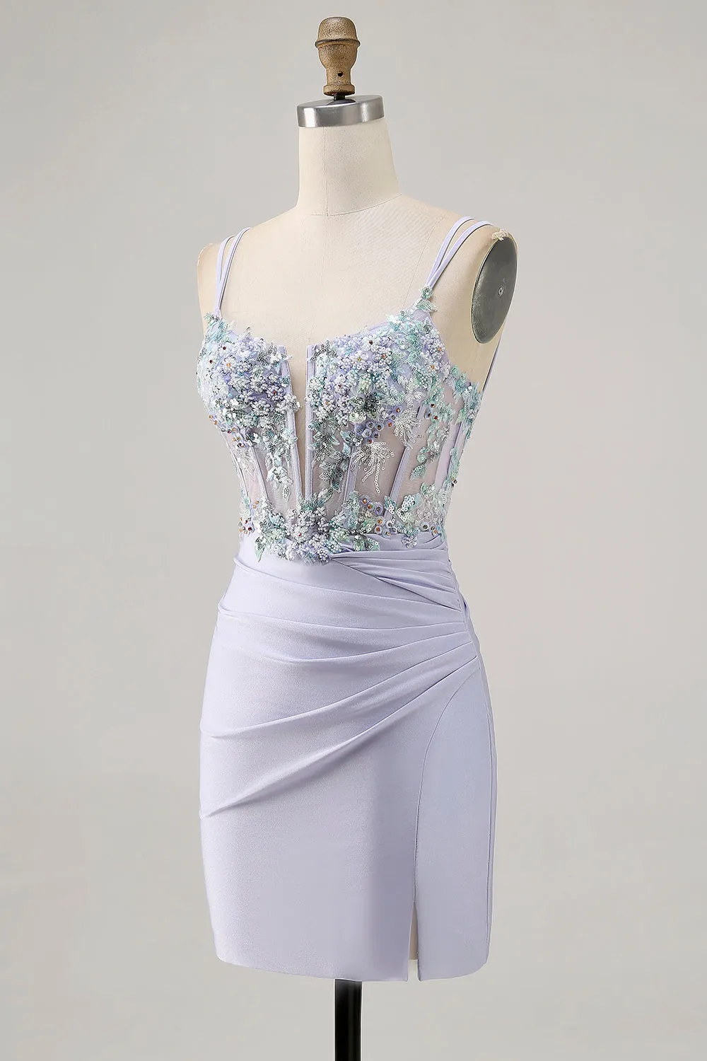 Lavender Bodycon Corset Sequins Homecoming Dress sold by Zapaka product image thumbnail 3